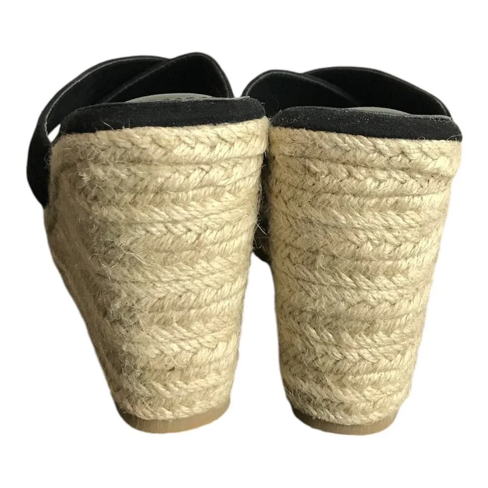 Wedge Espadrille Sandal Women 9 Black Faux Suede Jute‎ Criss Cross Platform Boho